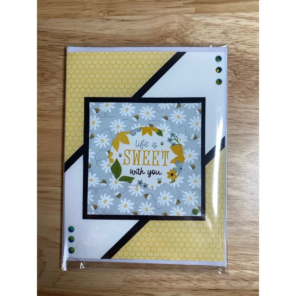 Bee & Flowers Greeting Card - Handmade A2 Card – All Occasion Blank Card